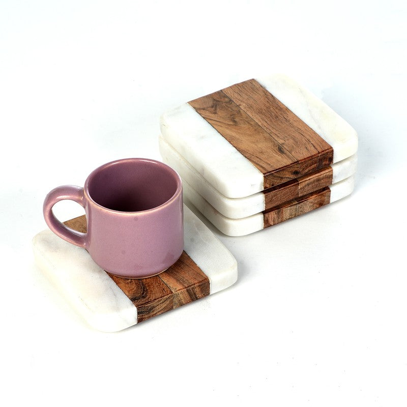 Aelric Boho Marble & Acacia Wood Coaster - Set Of Four media 5