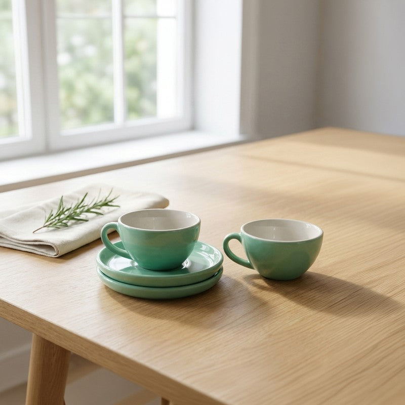 Ceramic Cup & Saucer (Sage Green/240 mL Each) - Set of Two
