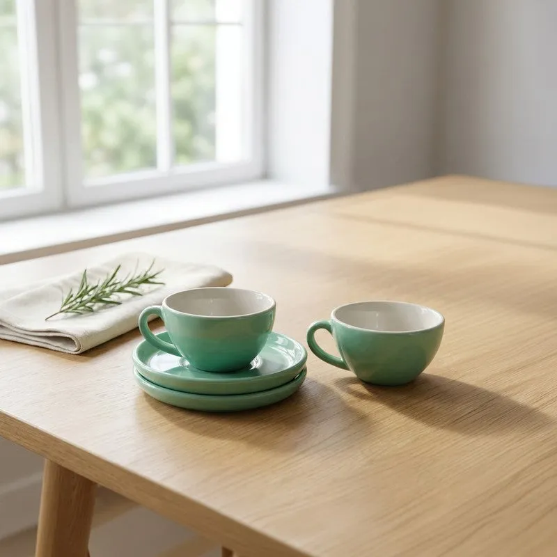 Ceramic Cup & Saucer (Sage Green/240 mL Each) - Set of Two media 1
