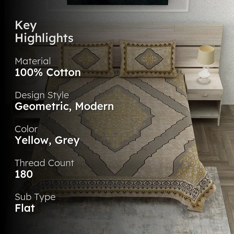Mishti Dreams Geometric Cotton Bedsheet(Yellow) - 150 TC media 2