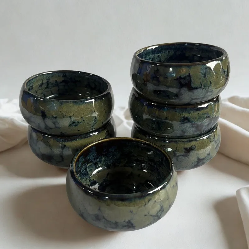 Mystique Handcrafted Ceramic Dip Bowls (Olive Green,150 mL) - Set Of Six media 3