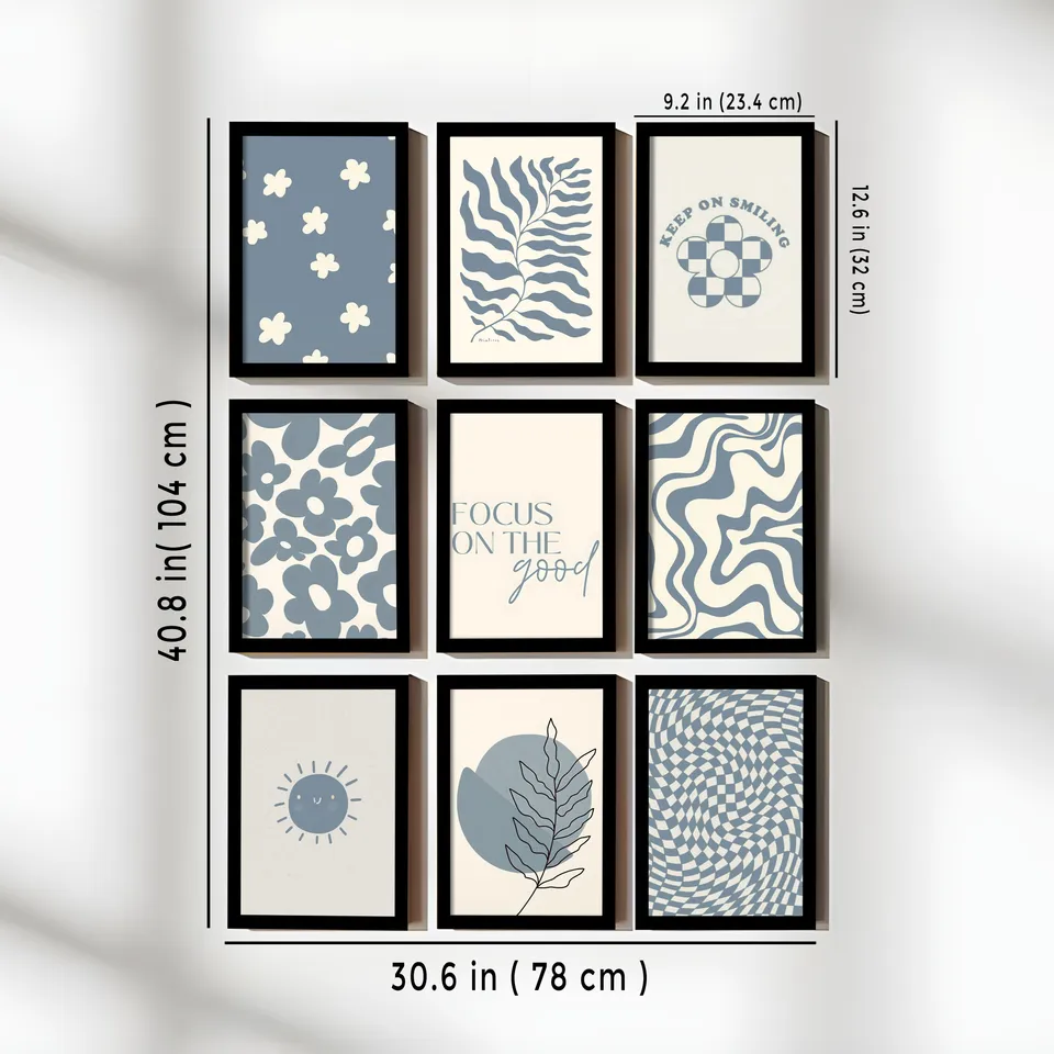 Linea Contemporary Blue Abstract Wall Art - Set Of Nine media 3