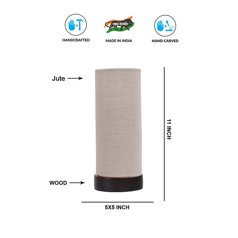 Mirza Tower Wooden Table Lamp With Jute Shade - White,Black media 9