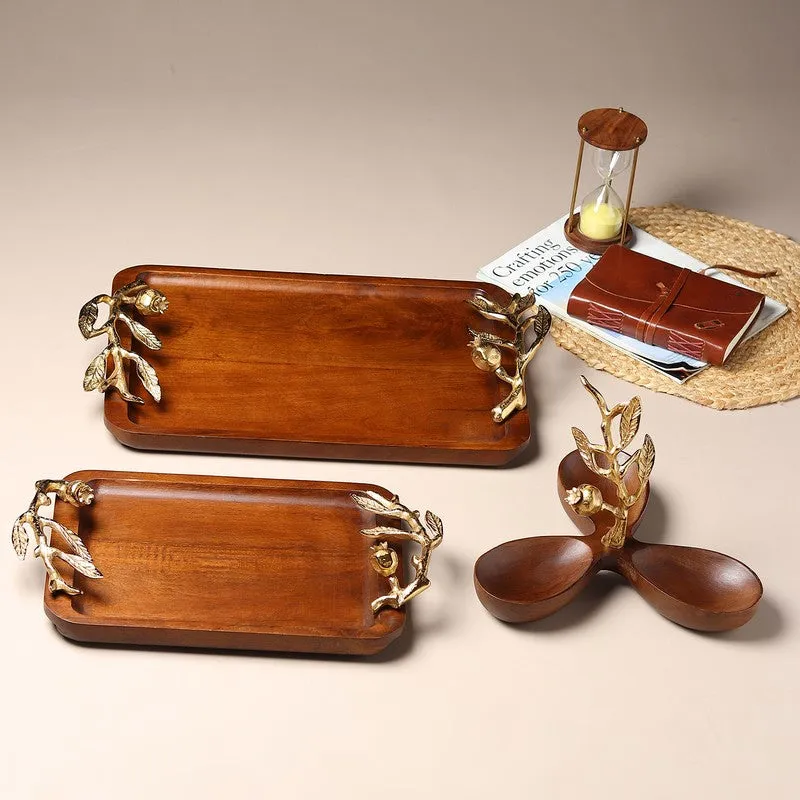 Oak Serve Wood Serving Tray - Gold,Brown media 8