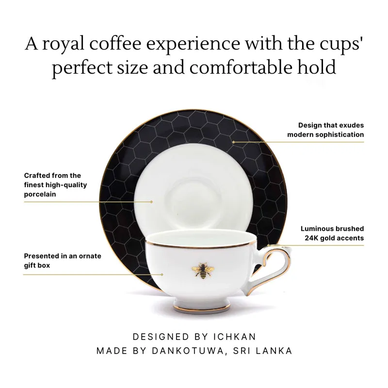 Gilded Bee 24k Gold Brushed Porcelain Tea Cup & Saucer (280 mL) - Set of Six media 6