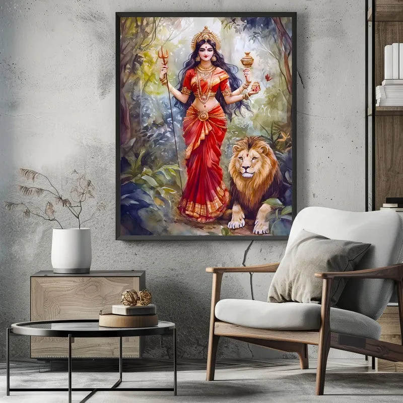Jagat Janani Spiritual Archival Paper Wall Painting With Frame - Black media 3