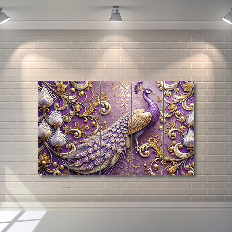 Purple Peacock Canvas Wall Art - Set Of Five media 3
