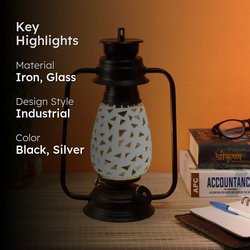 Dvija Mosaic Lantern Iron Table Lamp - Black,Silver media 2