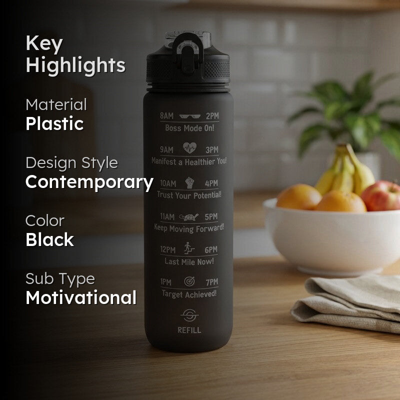 Solara Sportiq Plastic Water Bottle (1000 mL) - Black media 2