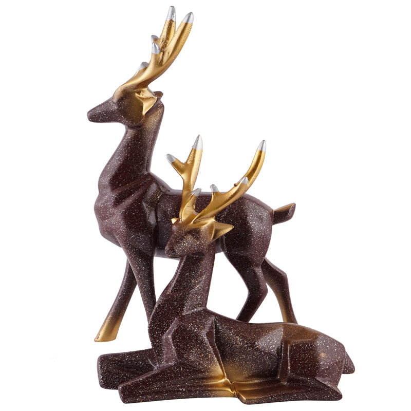 Opulent Stag Painted Polyresin Show Piece (Coffee) - Set Of Two media 4