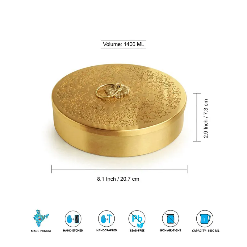 Shahi Rasoi Engraved Brass Roti Box media 6