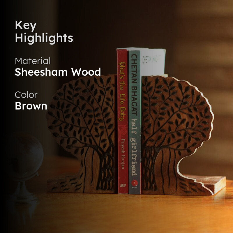 Bound By Nature Handcarved Sheesham Wood Book End - Set Of Two media 2