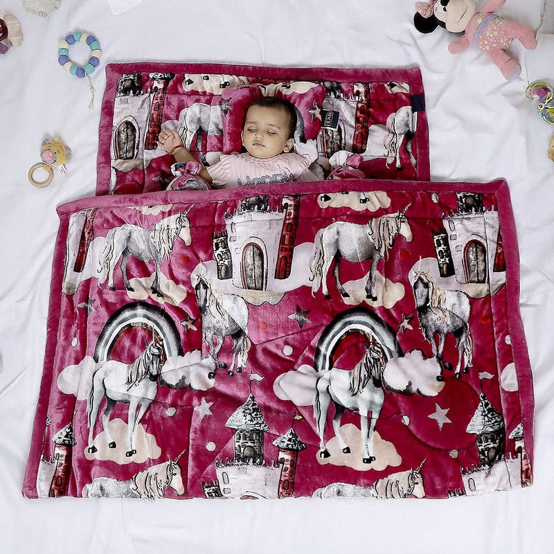 Monte Carlo Dreamy Unicorn Kids Blanket (Maroon)- 1400 GSM