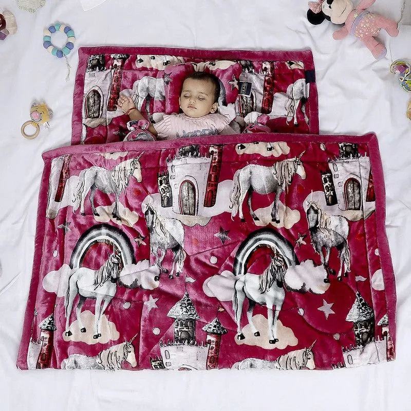 Monte Carlo Dreamy Unicorn Kids Blanket (Maroon)- 1400 GSM media 1