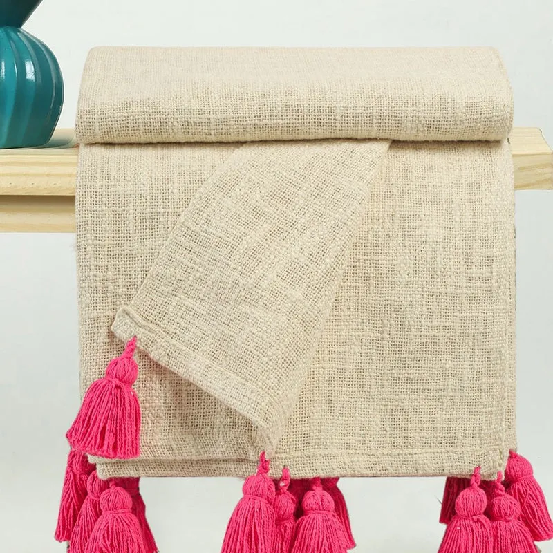 Tassura Tasselled Cotton Throw - Pink media 6