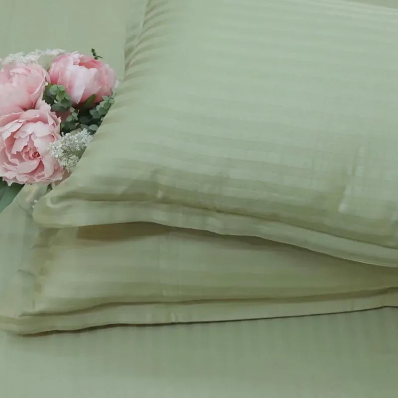 Le Coton Striped Solid Cotton Bedsheet (Olive Green) - 250 TC media 5