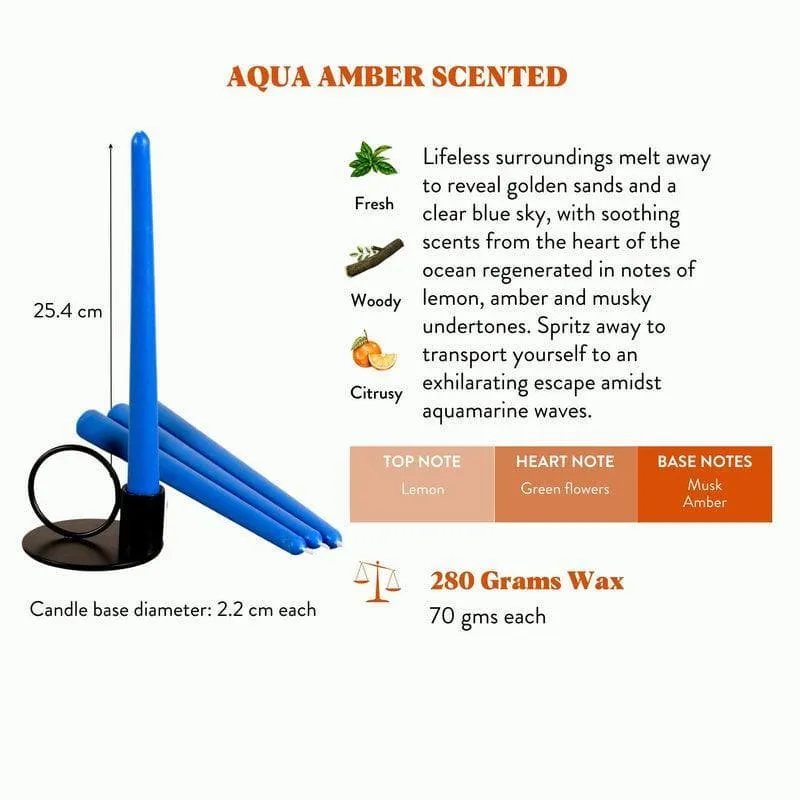 Set of 4 Cobalt Blue Tapered Candles - Aqua Amber Scented media 5