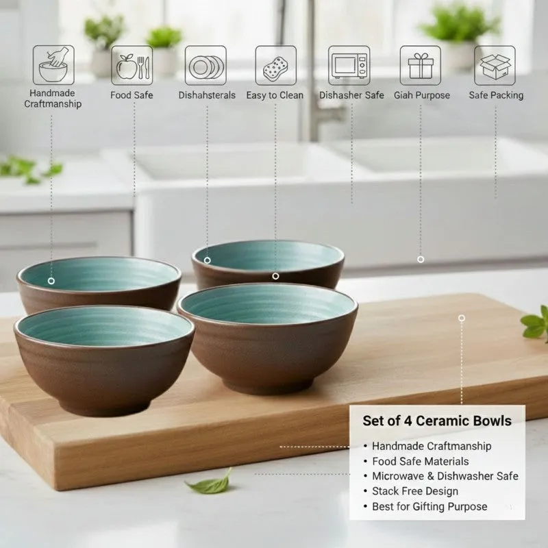 Bowluxe Ceramic Snack Bowls (Green, 180 mL Each) - Set Of Four media 4