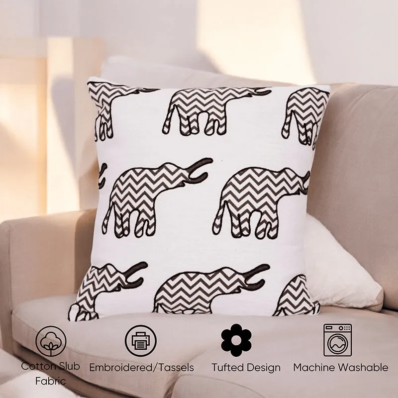 Plushie Trunks Tufted Cushion Cover (Black & White) - Set Of Three media 4