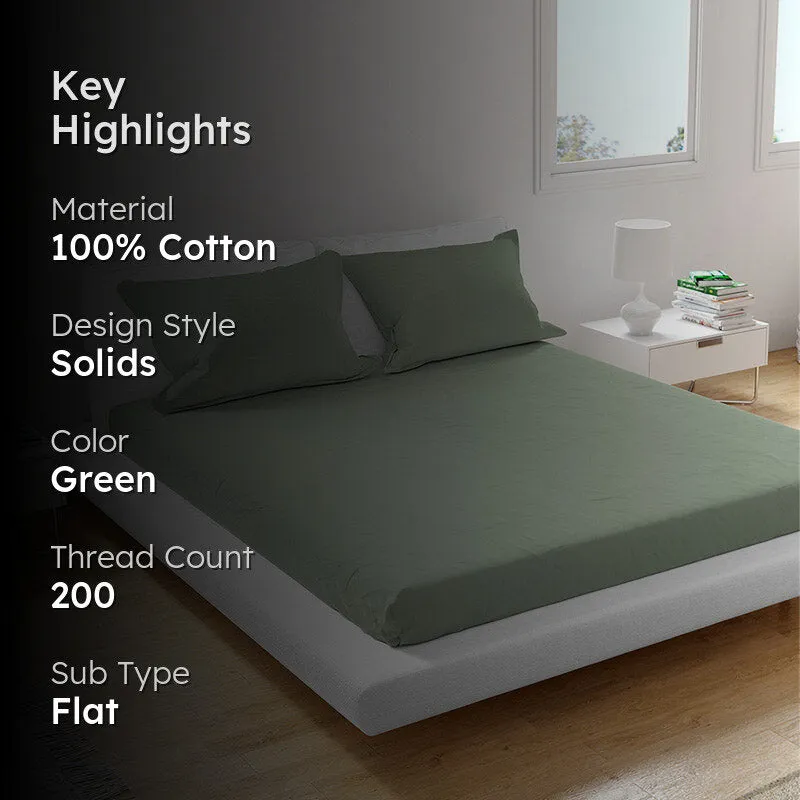 Solid Comfort Percale Solid Cotton Bedsheet (Fern Green) - 200 TC media 2