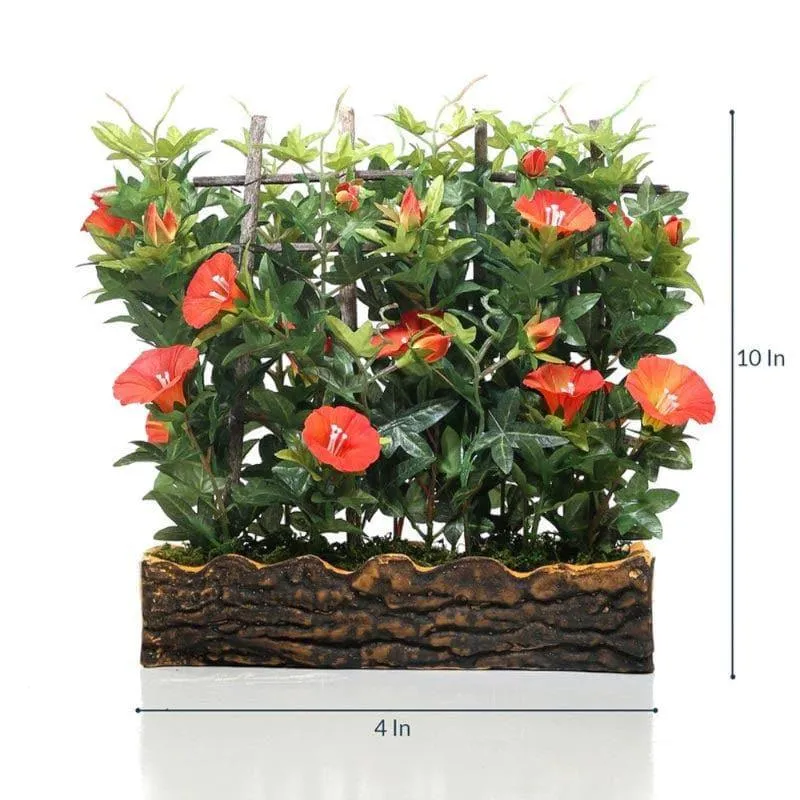 Faux Morning Glory Bonsai In Rustic Pot (27 cms) - Orange media 5