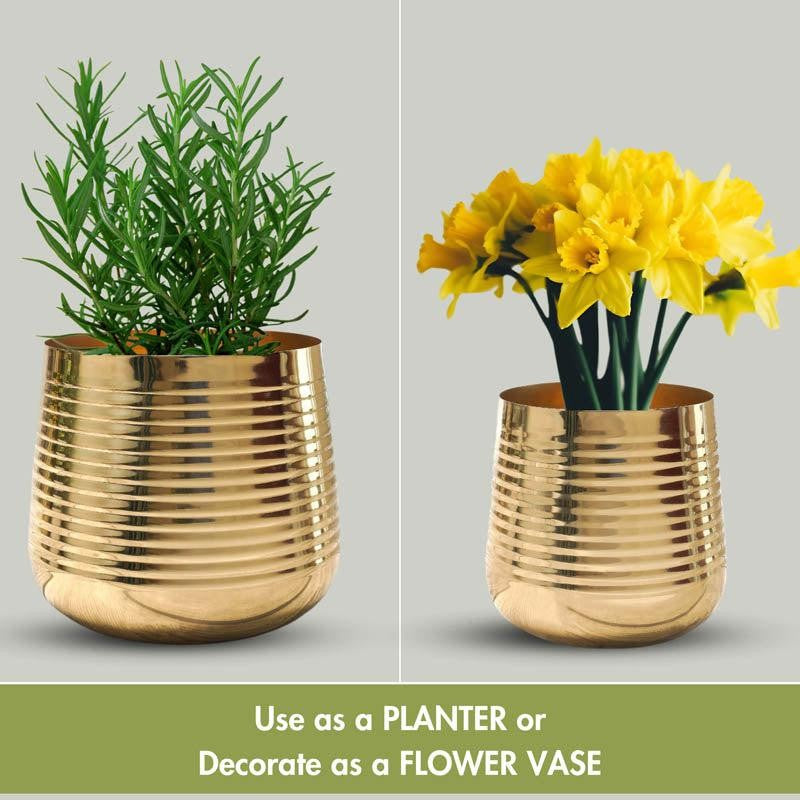 Auric Metal Gold Ribbed Planter - Set of 2 media 5