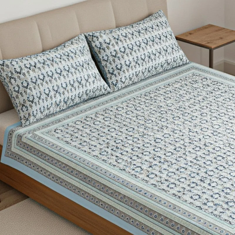 Zane Ethnic Cotton Bedsheet (Blue) - 180 TC media 3