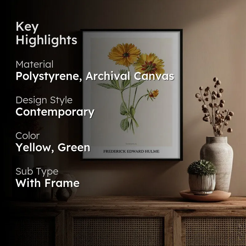 Coreopsis Frederick Edward Hulme Archival Canvas Wall Painting - Black Frame media 2