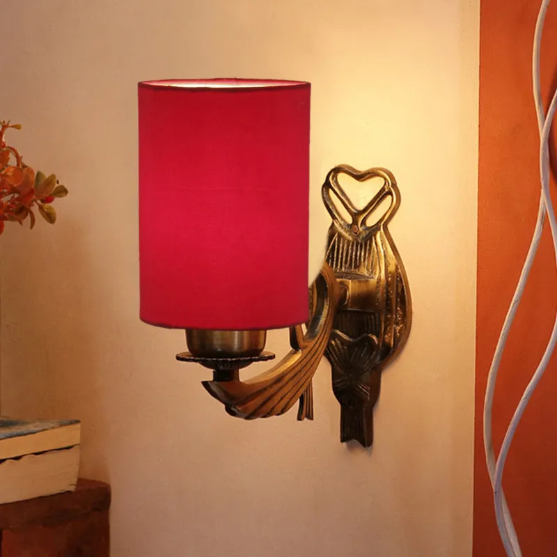 Love Gleam Atva Cylindrical Fabric & Metal Wall Lamp - Red media 1