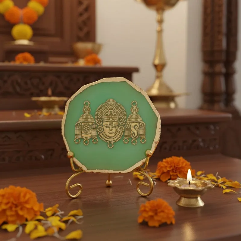 Mahalakshmi Agate Showpiece With Stand - Green media 1