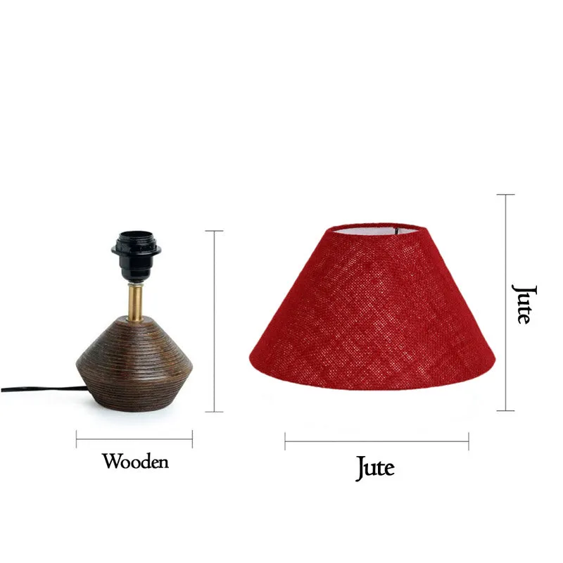 Yami Cone Wooden Table Lamp With Jute Shade - Brown,Maroon media 6