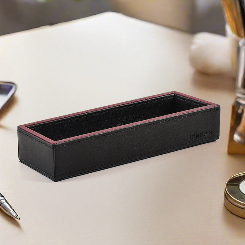 Tisca Faux Leather Cutlery Tray - Black