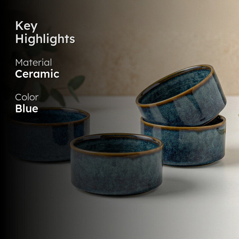 Whimsi Ceramic Soup Bowls (280 mL,Blue) - Set Of Four media 2