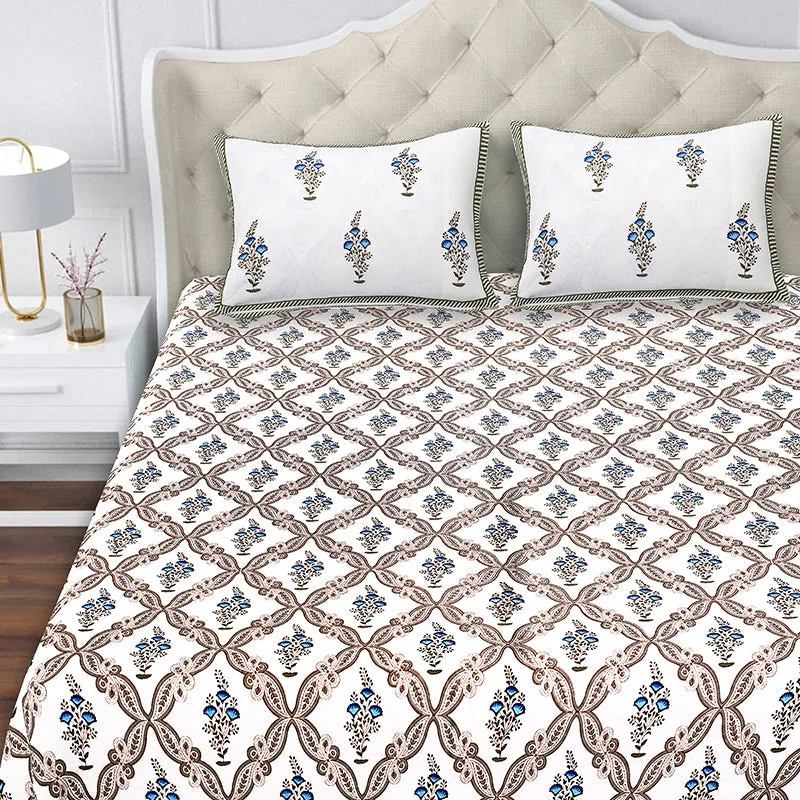 Nawabi Cotton Bedsheet (Taupe, Blue) - 180 TC media 4
