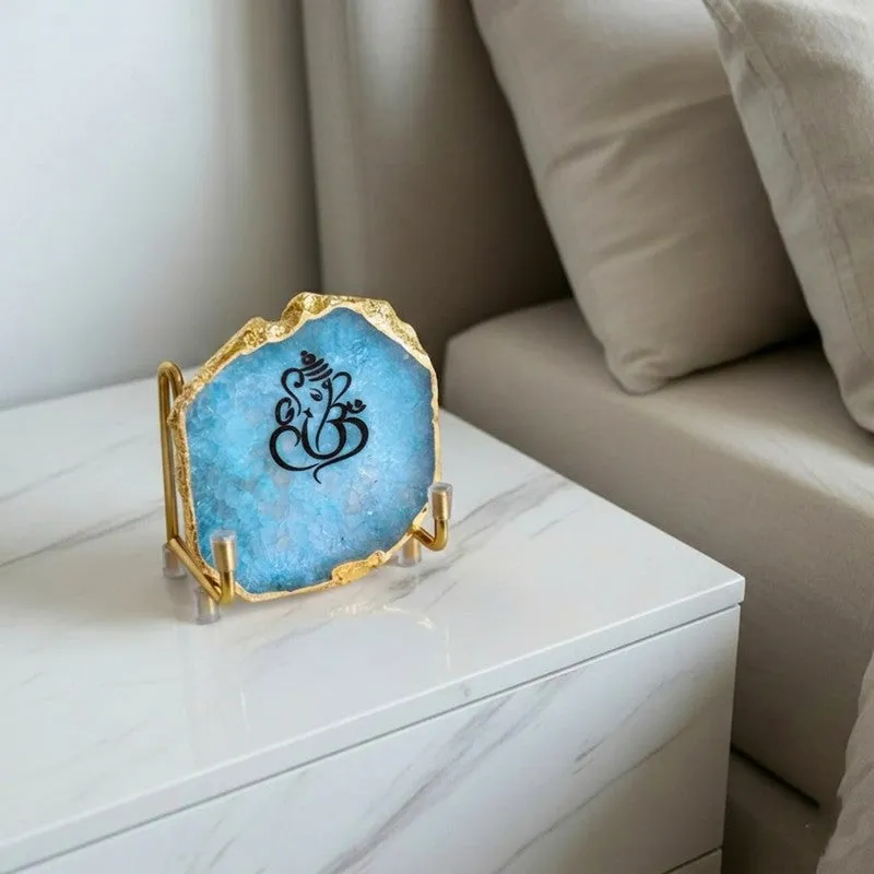 Shri ganesha Handcrafted Agate Religious Accent - Blue media 8