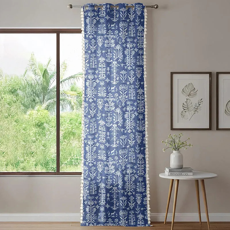 Urban Space Twigs Semi Sheer Curtain - Indigo Blue media 2