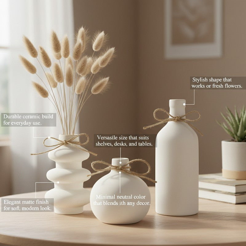 Pebbla Minimal Rounded Ceramic Vase (Ivory) - Set Of Three media 7