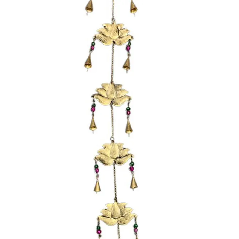 Close view of the gold lotus latkan with colourful bead details