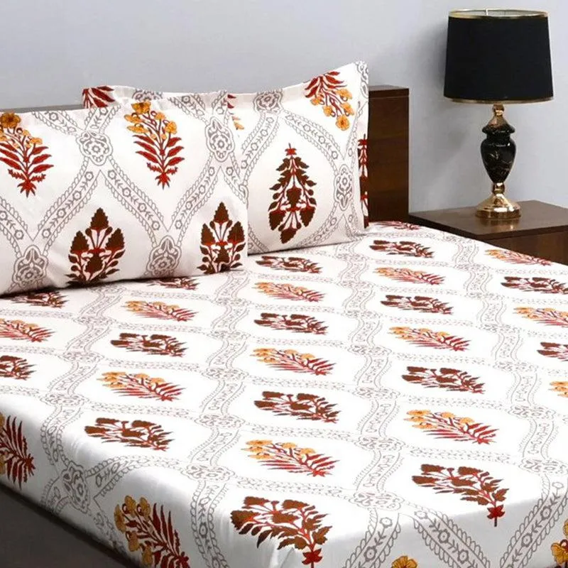 Chavvi Ethnic Microfiber Bedsheet (White & Brown) - 120 GSM media 4