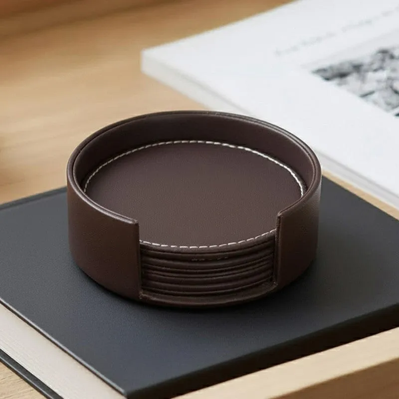AarviDecor TableGuard Faux Leather Designer Coasters - Seven Piece Set media 5