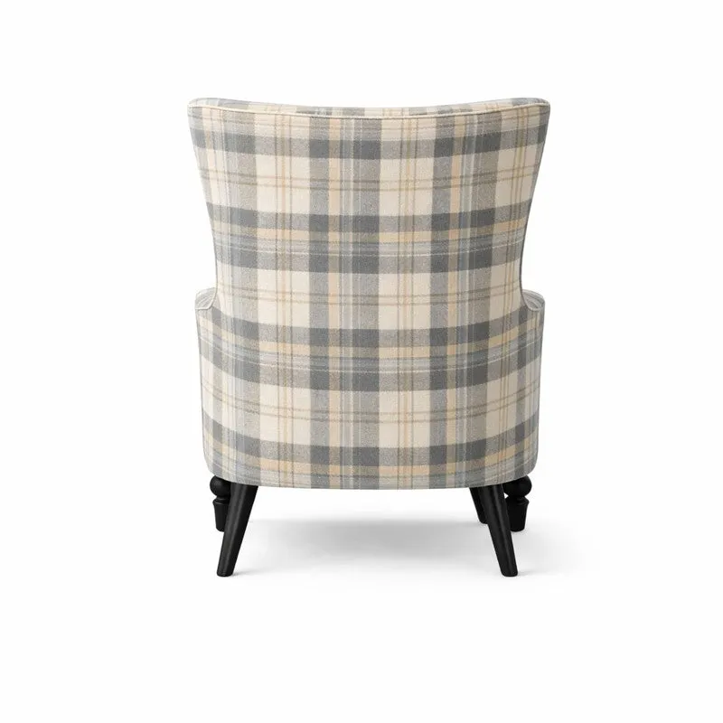 Heritage Check Teak Wood & Velvet Upholstered Lounge Chair media 6