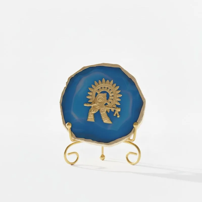 Krishna Harmony Agate Showpiece With Stand - Dark Blue media 3