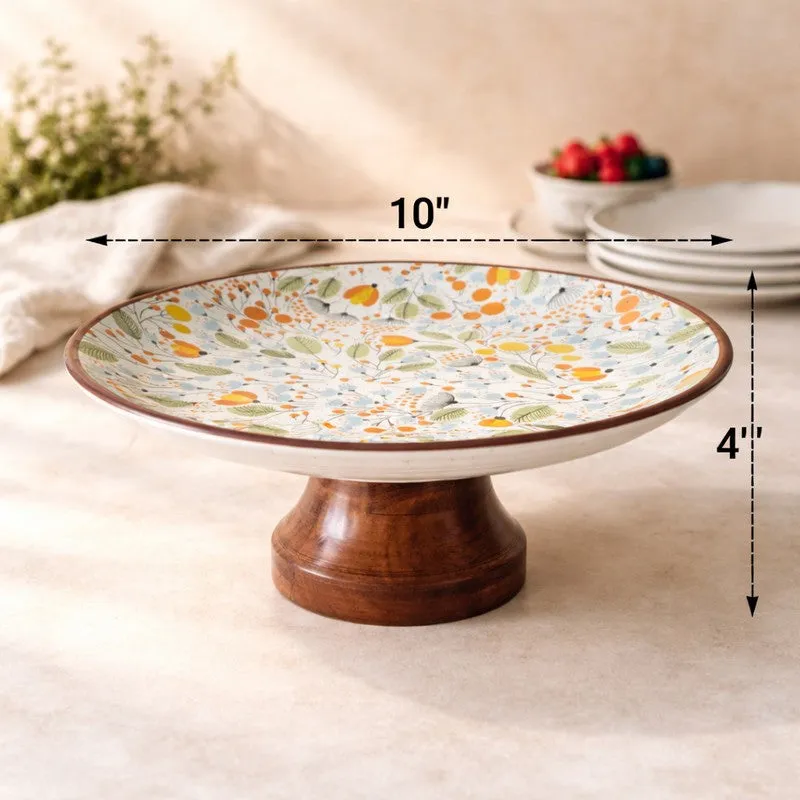 Mustard Floral Ceramic Cake Stand media 5