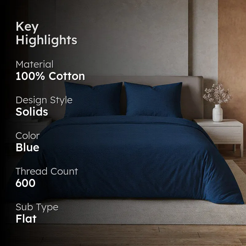 SoloTone Cotton Bedsheet (Blue) - 600 TC media 2