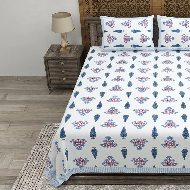 Desia Cotton Bedsheet (White,Pink) - 240 TC media 3