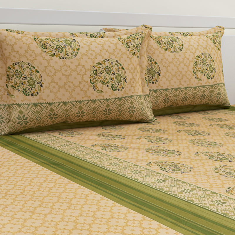 Nitya Printed Cotton Bedsheet (Beige) - 300 TC media 5