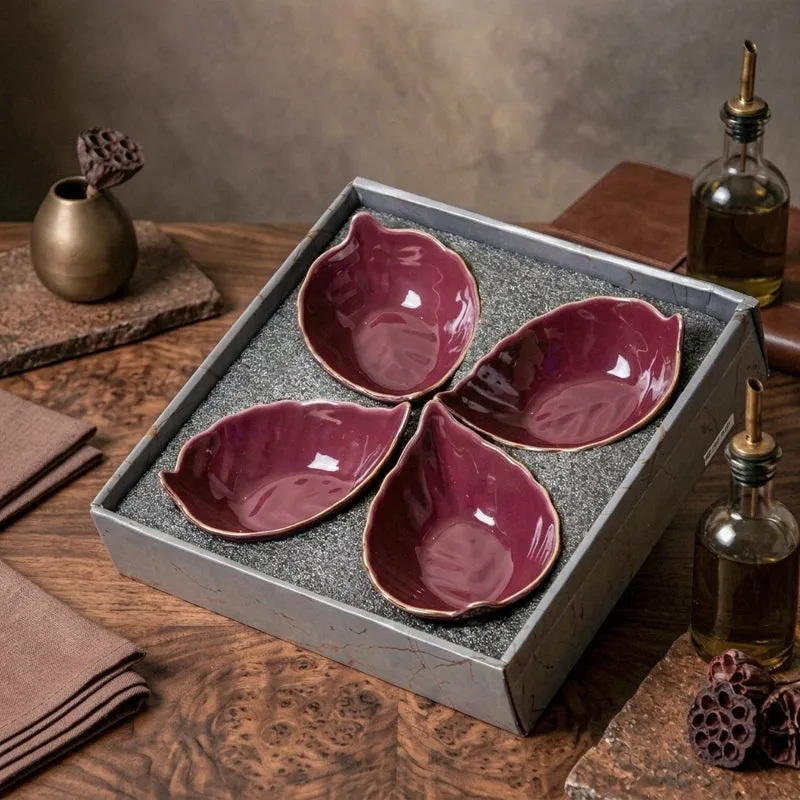 Rubeena Leaf Ceramic Platter (Maroon) - Set Of Four media 4