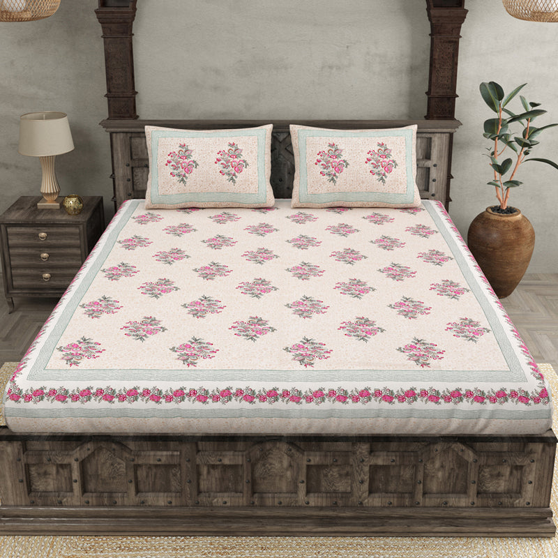 Ahana Floral Printed Cotton Bedsheet (Pink) - 144 TC media 4