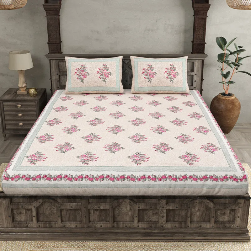 Ahana Floral Printed Cotton Bedsheet (Pink) - 144 TC media 4