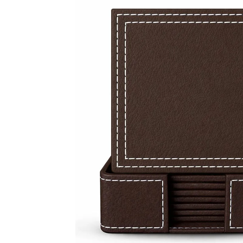 AarviDecor ContourEdge Faux Leather Coaster - Seven Piece Set media 5